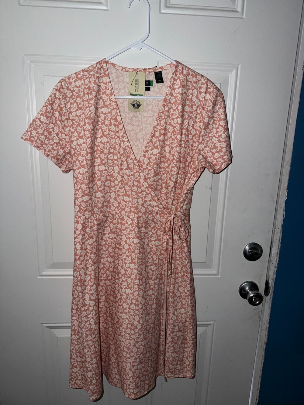 Dockers Peach and White Floral Wrap Midi Dress